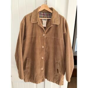 Vintage 90s Northern Reflections Tan Corduroy Barn Jacket w/Plaid Lining - S L